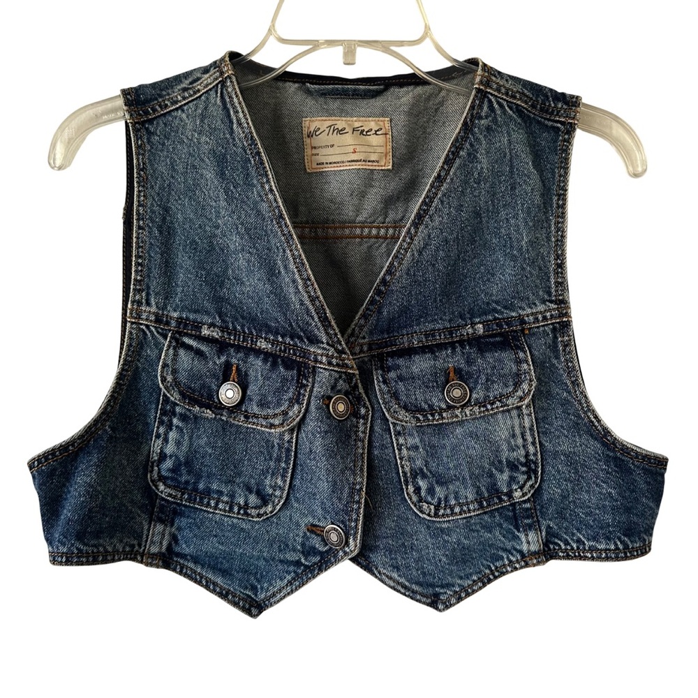 NWT We The Free Denim Blue Cropped Vest Small